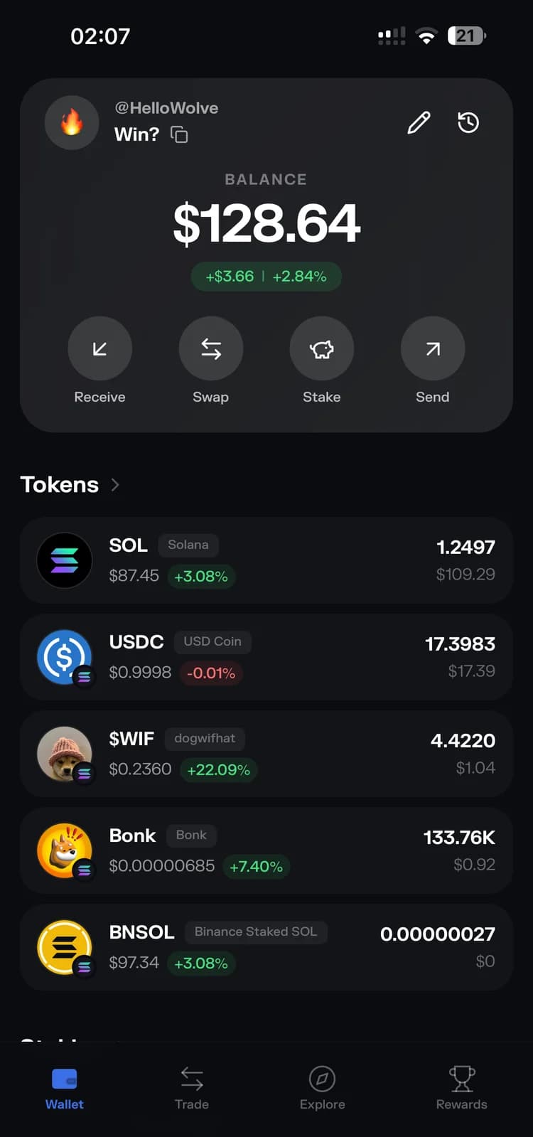 Skoll Wallet dashboard